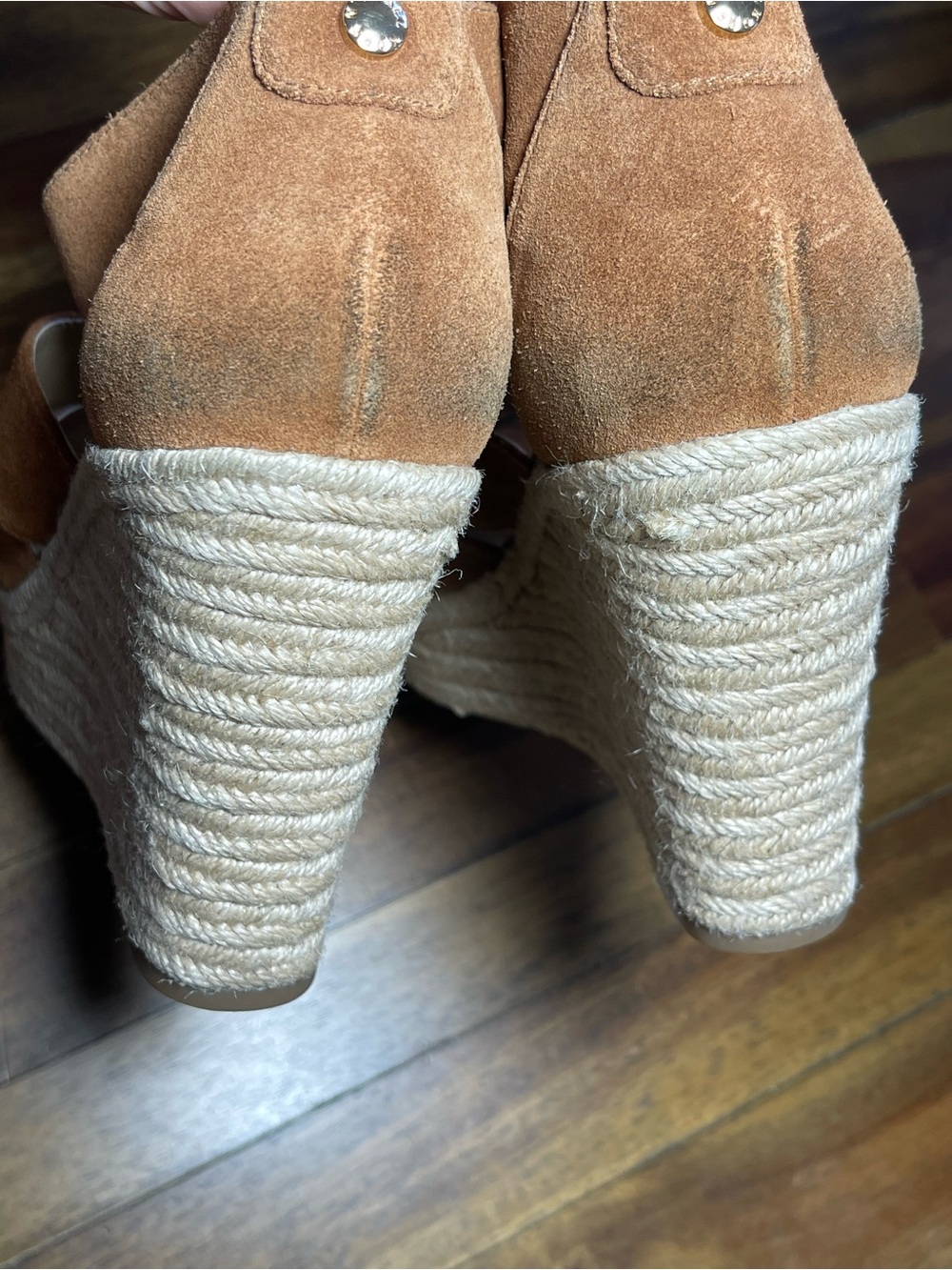 Michael Kors Damita Brown suede espadrille Wedge Sandals with Front Zipper - Picture 9 of 13